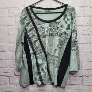 VTG Y2K Vanilla Sugar 3/4 Sleeves Top Sz 3X Embellished Rhinestone Floral Gothic